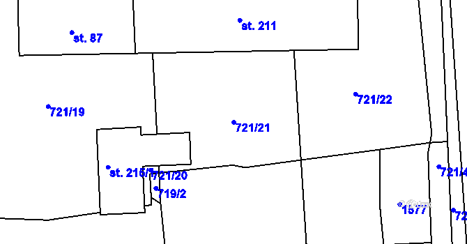 Parcela st. 721/21 v KÚ Hudčice, Katastrální mapa