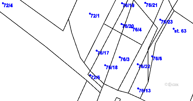 Parcela st. 76/17 v KÚ Hudčice, Katastrální mapa