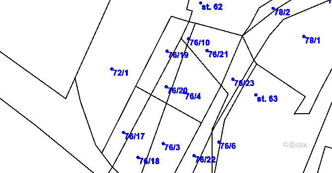 Parcela st. 76/20 v KÚ Hudčice, Katastrální mapa