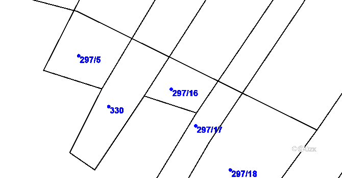 Parcela st. 297/16 v KÚ Hudčice, Katastrální mapa