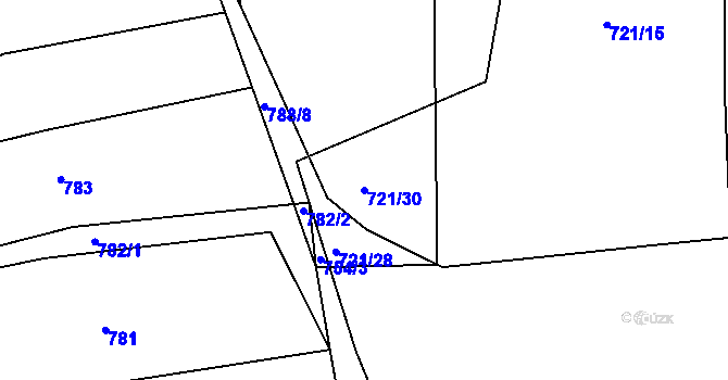 Parcela st. 721/30 v KÚ Hudčice, Katastrální mapa