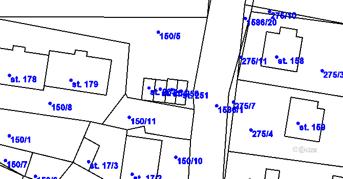 Parcela st. 250 v KÚ Hudčice, Katastrální mapa