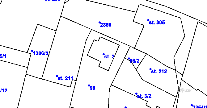 Parcela st. 2 v KÚ Hudlice, Katastrální mapa