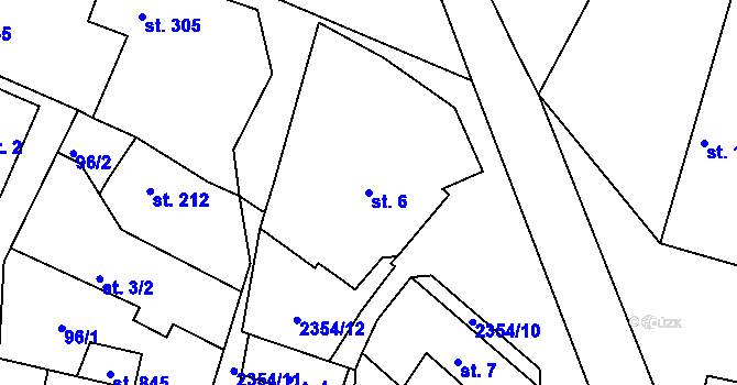 Parcela st. 6 v KÚ Hudlice, Katastrální mapa