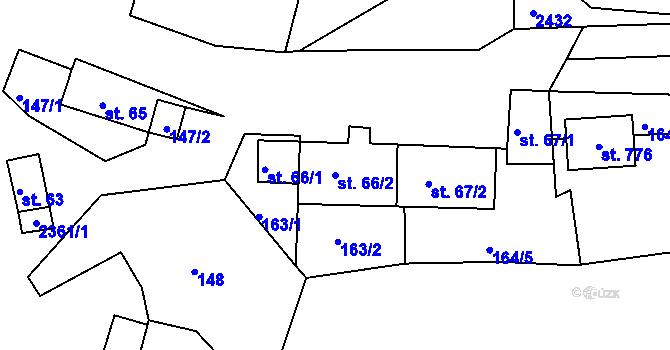 Parcela st. 66/2 v KÚ Hudlice, Katastrální mapa