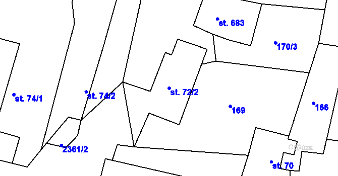 Parcela st. 72/2 v KÚ Hudlice, Katastrální mapa