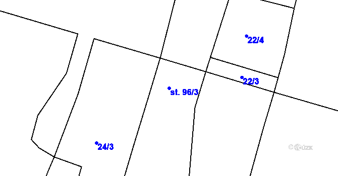 Parcela st. 96/3 v KÚ Hudlice, Katastrální mapa