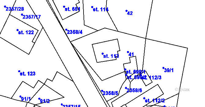 Parcela st. 113 v KÚ Hudlice, Katastrální mapa