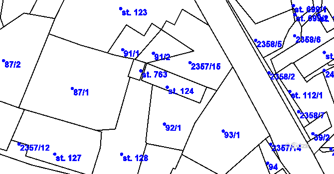 Parcela st. 124 v KÚ Hudlice, Katastrální mapa