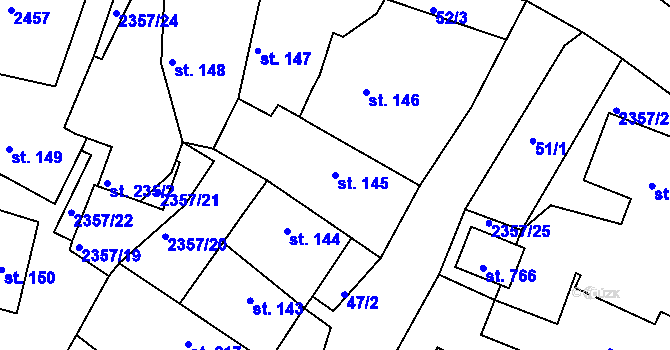 Parcela st. 145 v KÚ Hudlice, Katastrální mapa