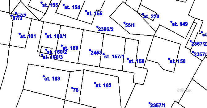 Parcela st. 157/1 v KÚ Hudlice, Katastrální mapa
