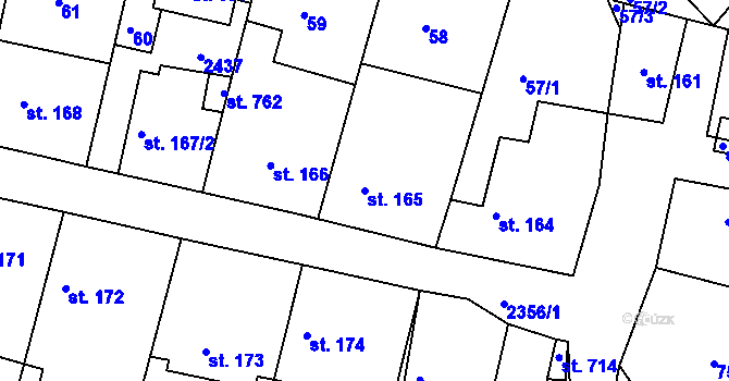 Parcela st. 165 v KÚ Hudlice, Katastrální mapa
