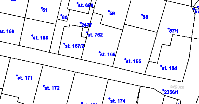 Parcela st. 166 v KÚ Hudlice, Katastrální mapa
