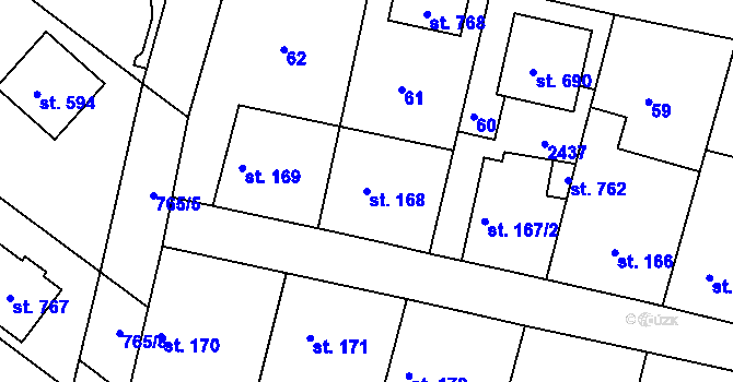 Parcela st. 168 v KÚ Hudlice, Katastrální mapa