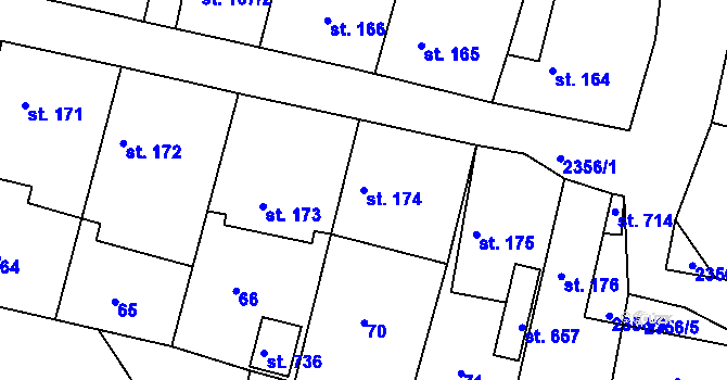 Parcela st. 174 v KÚ Hudlice, Katastrální mapa