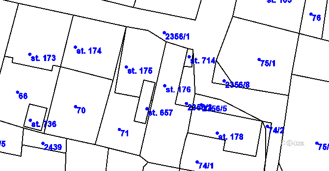 Parcela st. 176 v KÚ Hudlice, Katastrální mapa