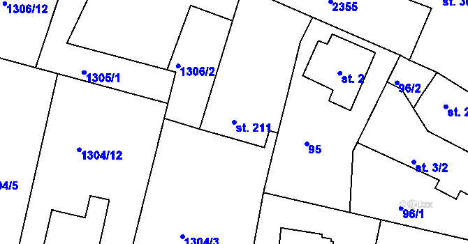 Parcela st. 211 v KÚ Hudlice, Katastrální mapa