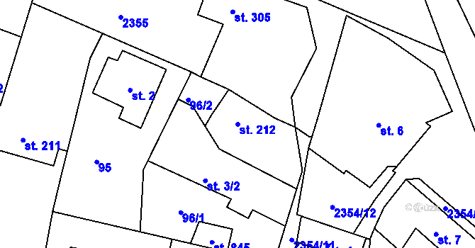 Parcela st. 212 v KÚ Hudlice, Katastrální mapa