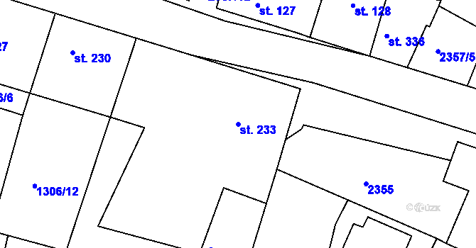 Parcela st. 233 v KÚ Hudlice, Katastrální mapa