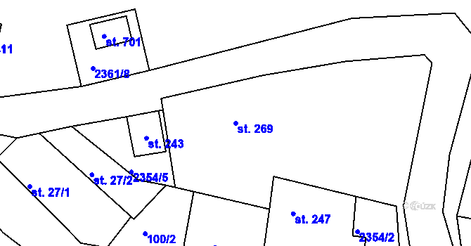 Parcela st. 269 v KÚ Hudlice, Katastrální mapa