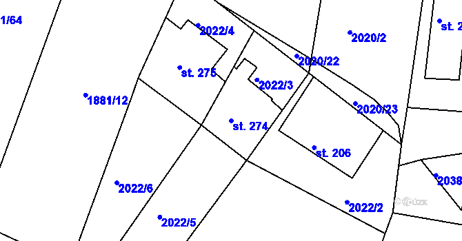 Parcela st. 274 v KÚ Hudlice, Katastrální mapa