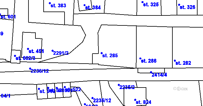 Parcela st. 285 v KÚ Hudlice, Katastrální mapa