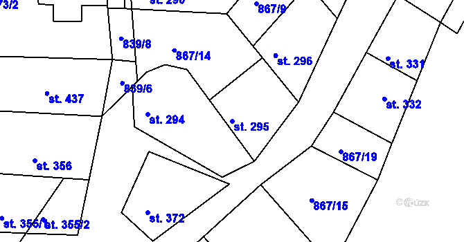 Parcela st. 295 v KÚ Hudlice, Katastrální mapa