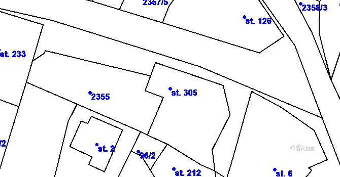Parcela st. 305 v KÚ Hudlice, Katastrální mapa