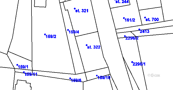 Parcela st. 322 v KÚ Hudlice, Katastrální mapa