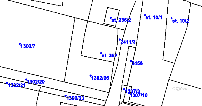 Parcela st. 362 v KÚ Hudlice, Katastrální mapa