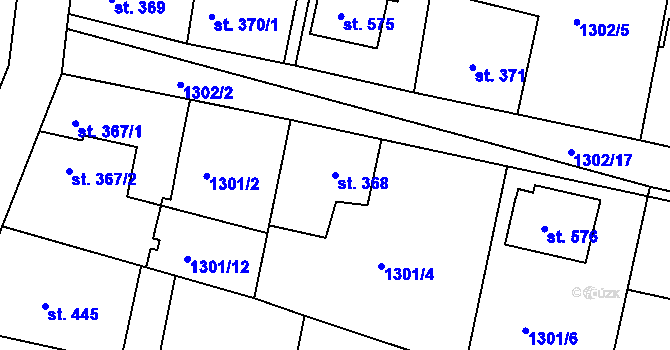 Parcela st. 368 v KÚ Hudlice, Katastrální mapa