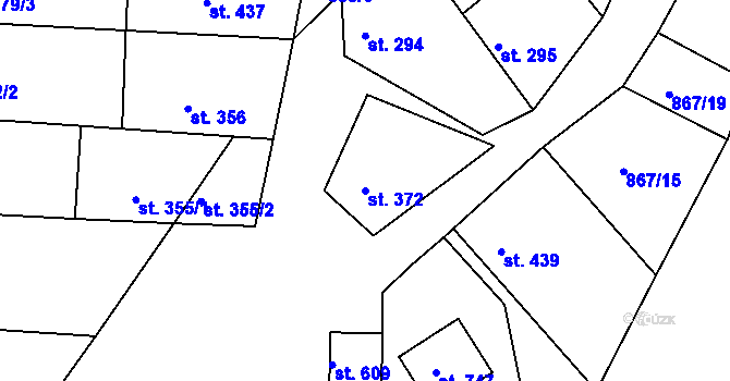 Parcela st. 372 v KÚ Hudlice, Katastrální mapa