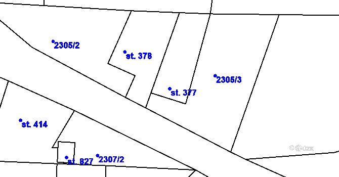 Parcela st. 377 v KÚ Hudlice, Katastrální mapa