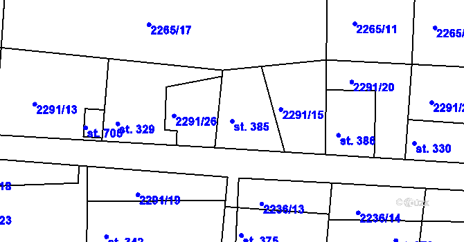 Parcela st. 385 v KÚ Hudlice, Katastrální mapa