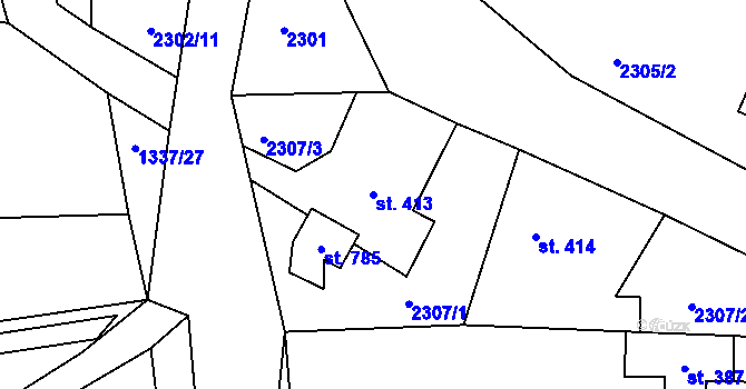 Parcela st. 413 v KÚ Hudlice, Katastrální mapa