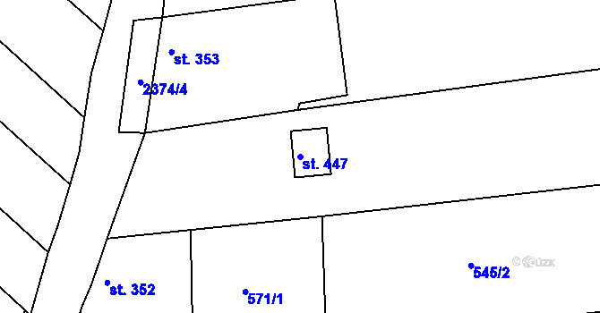 Parcela st. 447 v KÚ Hudlice, Katastrální mapa
