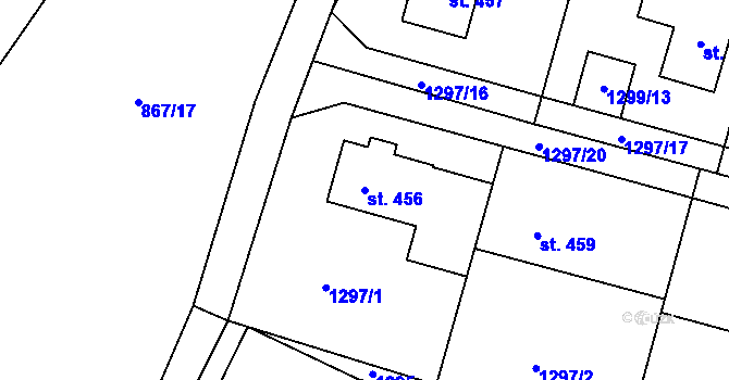 Parcela st. 456 v KÚ Hudlice, Katastrální mapa