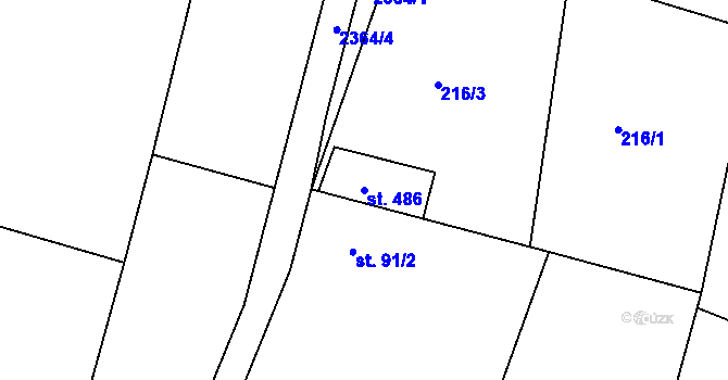 Parcela st. 486 v KÚ Hudlice, Katastrální mapa
