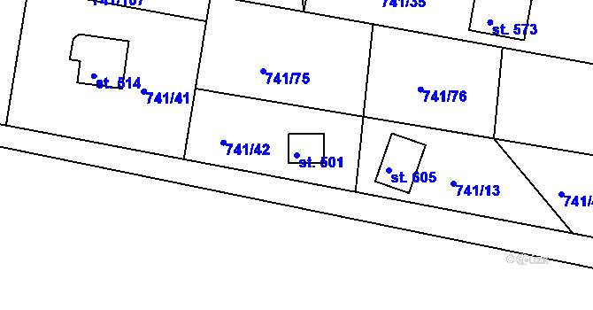 Parcela st. 501 v KÚ Hudlice, Katastrální mapa