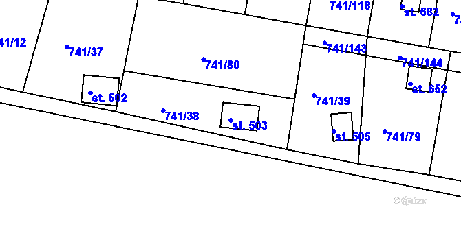 Parcela st. 503 v KÚ Hudlice, Katastrální mapa