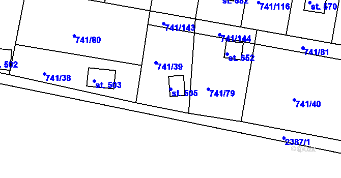 Parcela st. 505 v KÚ Hudlice, Katastrální mapa