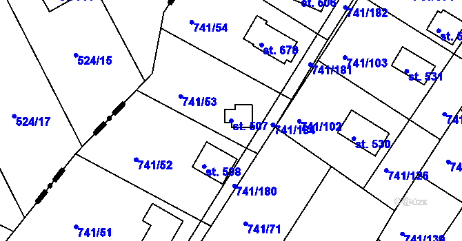 Parcela st. 507 v KÚ Hudlice, Katastrální mapa