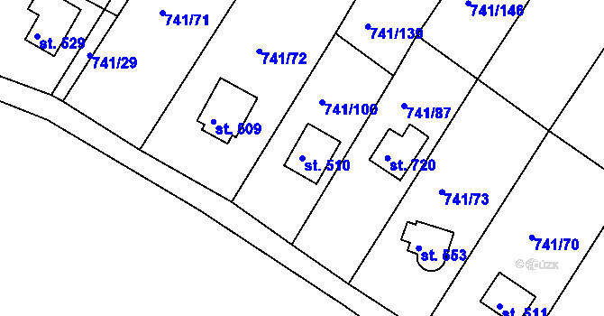 Parcela st. 510 v KÚ Hudlice, Katastrální mapa