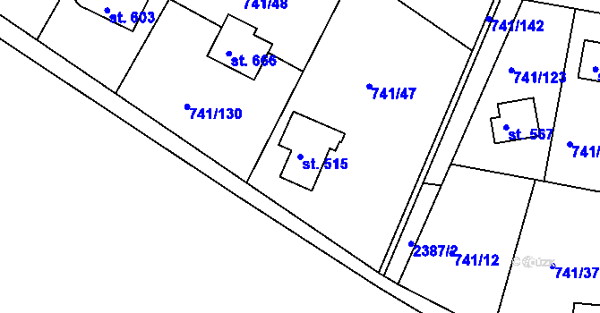 Parcela st. 515 v KÚ Hudlice, Katastrální mapa
