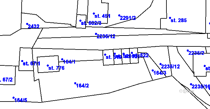 Parcela st. 519 v KÚ Hudlice, Katastrální mapa