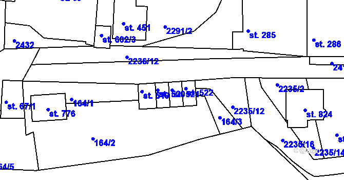 Parcela st. 521 v KÚ Hudlice, Katastrální mapa
