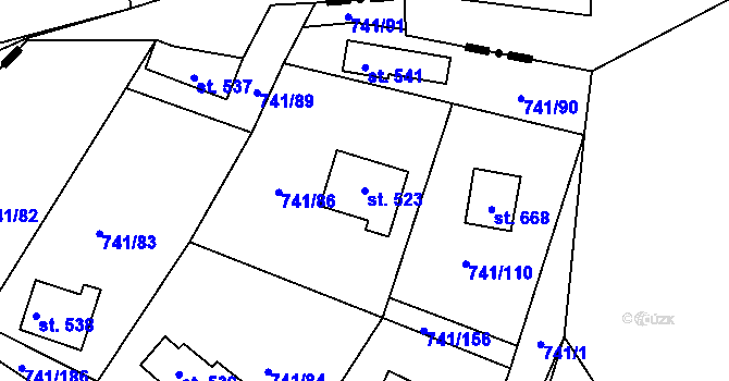 Parcela st. 523 v KÚ Hudlice, Katastrální mapa