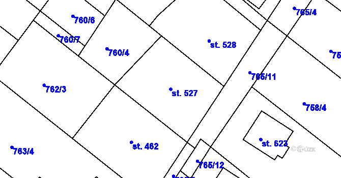 Parcela st. 527 v KÚ Hudlice, Katastrální mapa