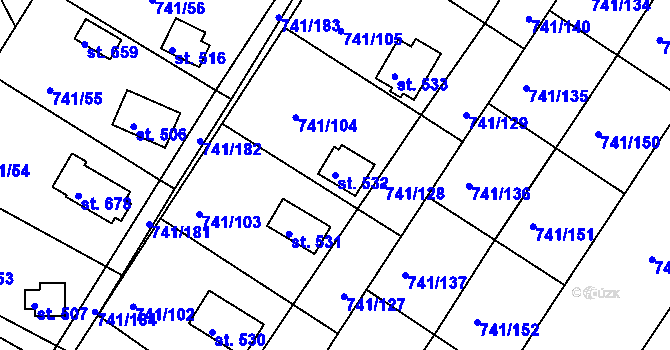Parcela st. 532 v KÚ Hudlice, Katastrální mapa