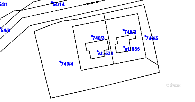 Parcela st. 534 v KÚ Hudlice, Katastrální mapa